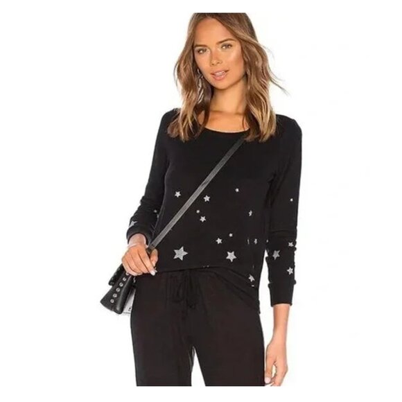 Chasor Women's True Black & Silver STARRY NIGHT Pullover Top, Size MED So Soft! - Picture 1 of 8